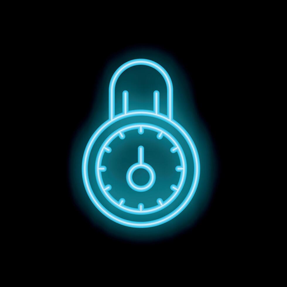 Neon icon of time lock representing deadline and security vector