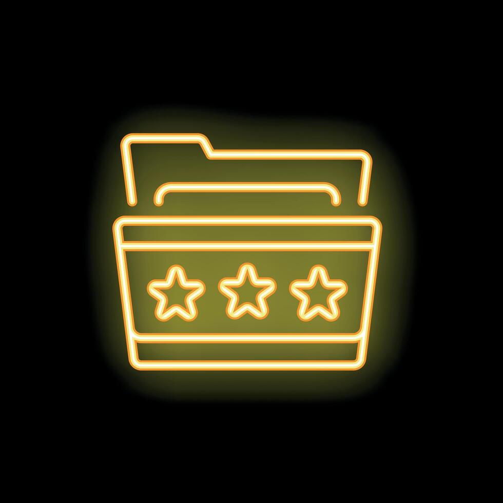 Neon icon of folder receiving three star rating on black background vector