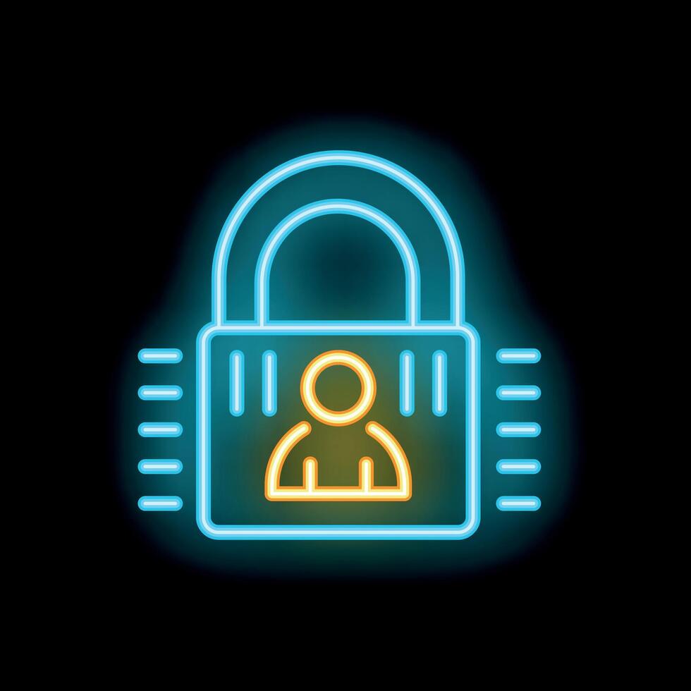 Neon padlock icon symbolizing online security and data protection vector
