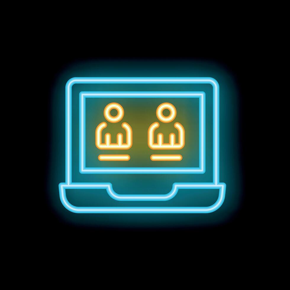 Neon icon of two business people having call on laptop vector