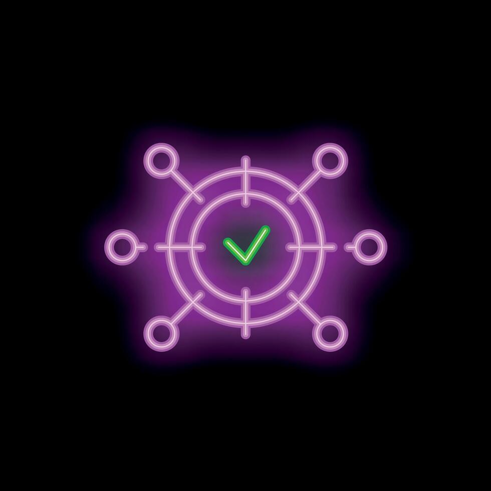 Neon icon of target marketing showing check mark symbol vector