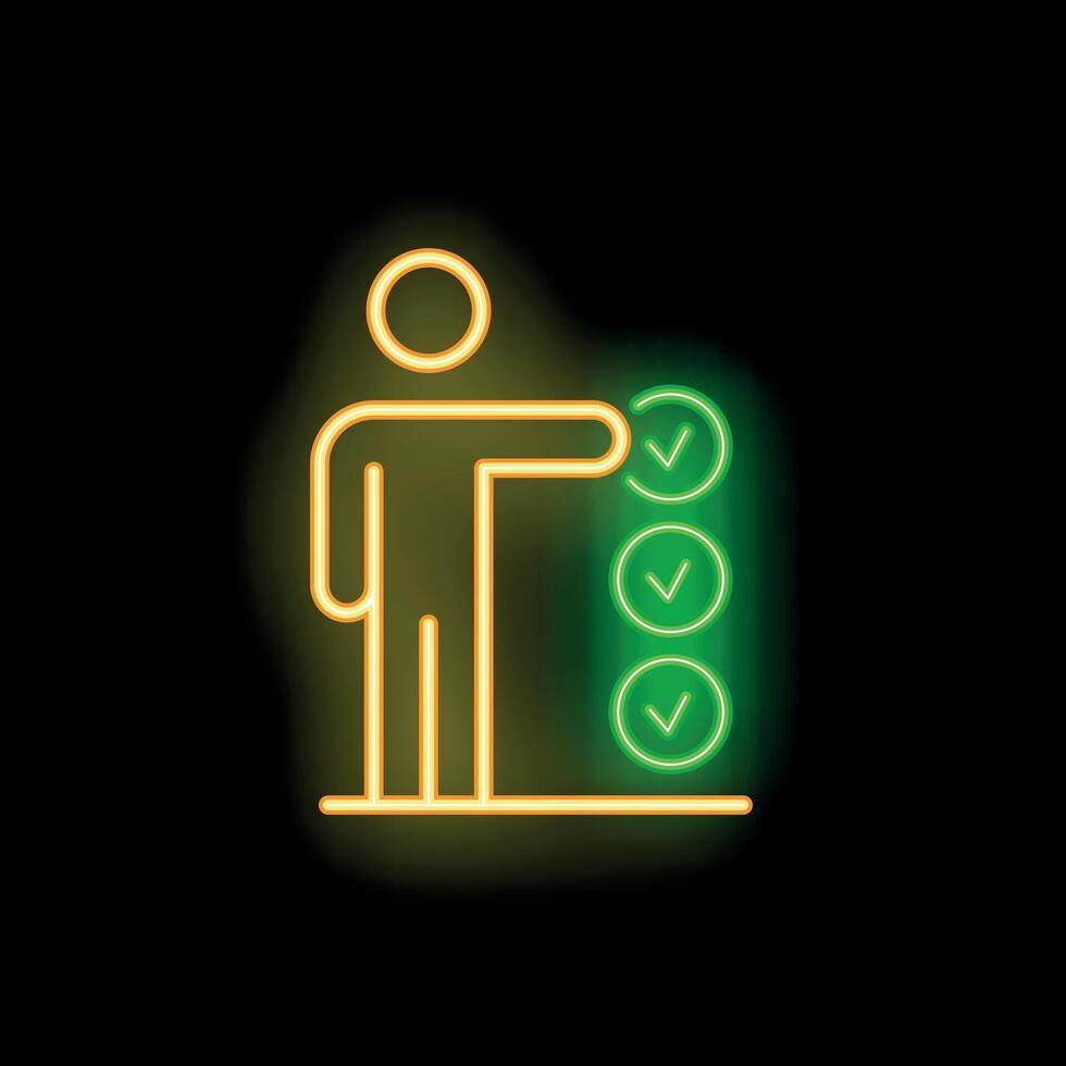 Businessman pointing at checklist with neon effect on black background vector
