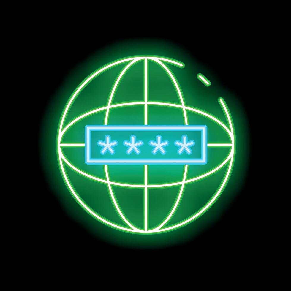 Neon green globe with password showing global security concept vector