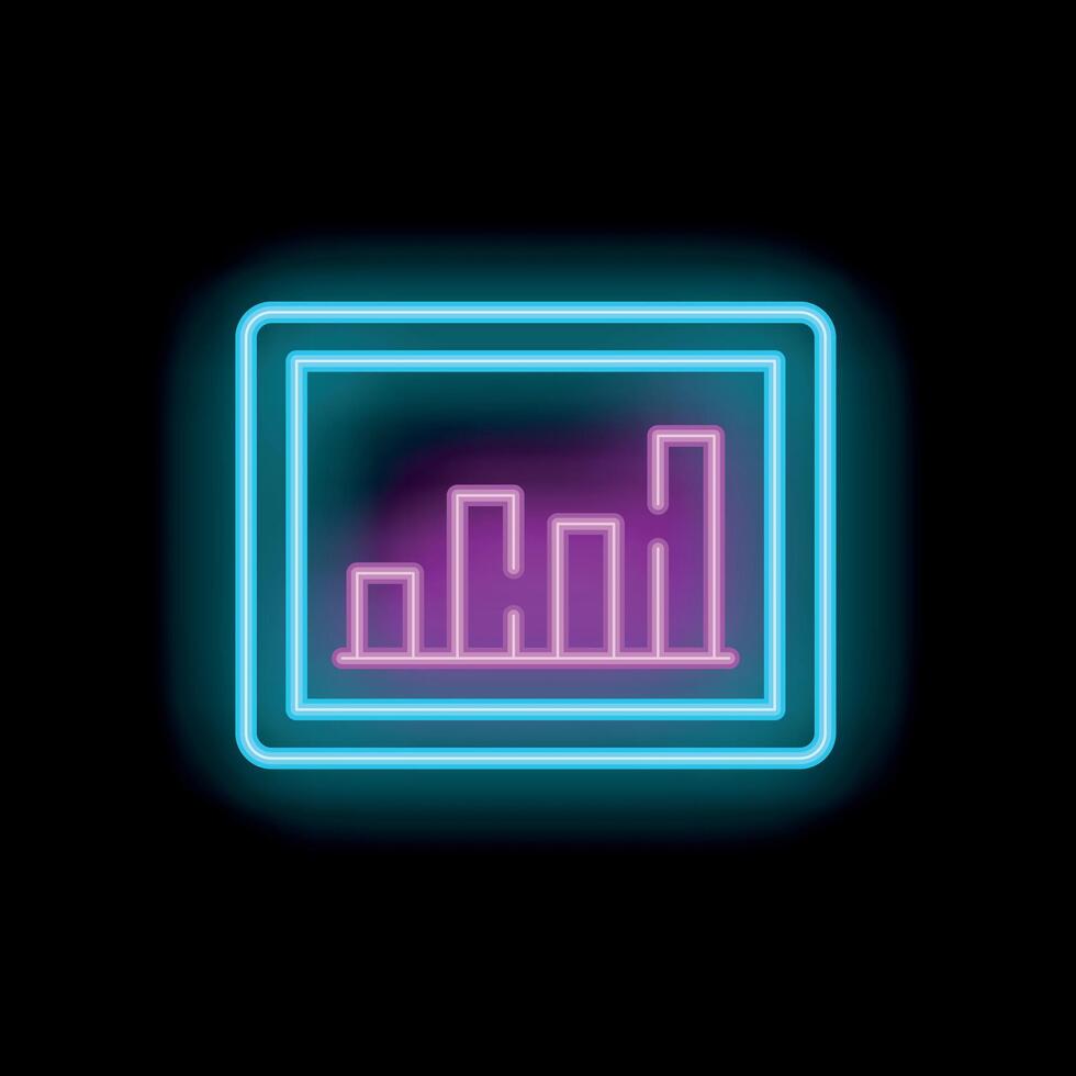 Neon sign showing a tablet displaying a growing bar chart vector