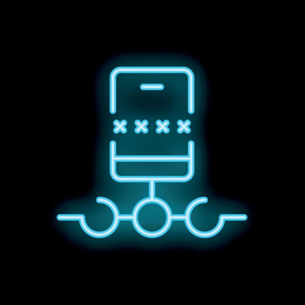 Neon password protected mobile phone network icon glowing on black background vector