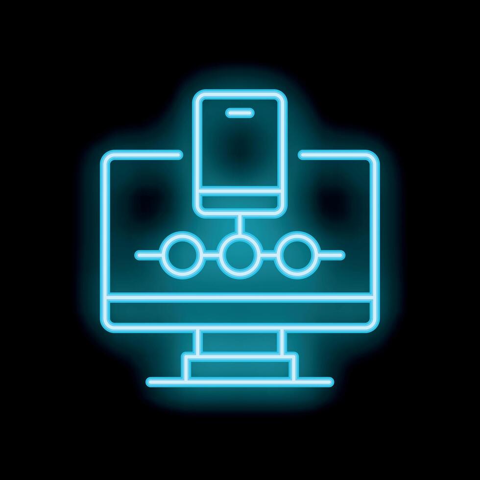 Neon blue responsive website design icon on black background vector