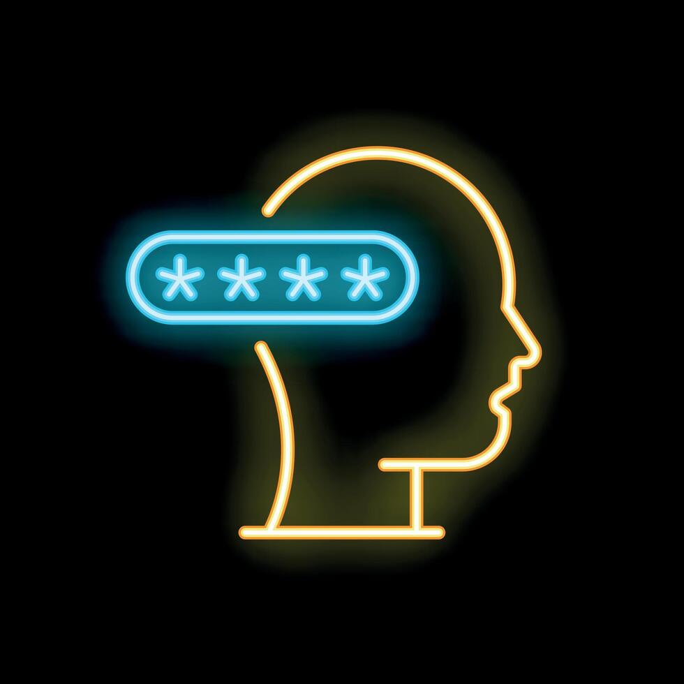 Neon icon of human head thinking about password vector