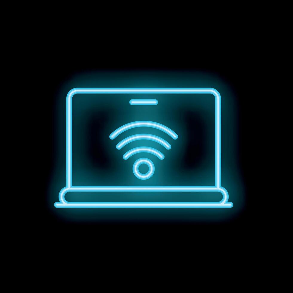Neon wifi symbol glowing on a laptop screen vector
