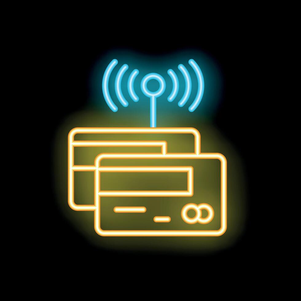 Neon sign representing contactless payment system with credit cards vector