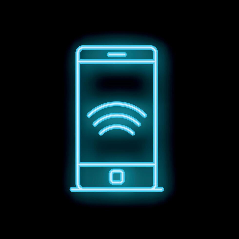 Neon smartphone showing wifi signal on black background vector