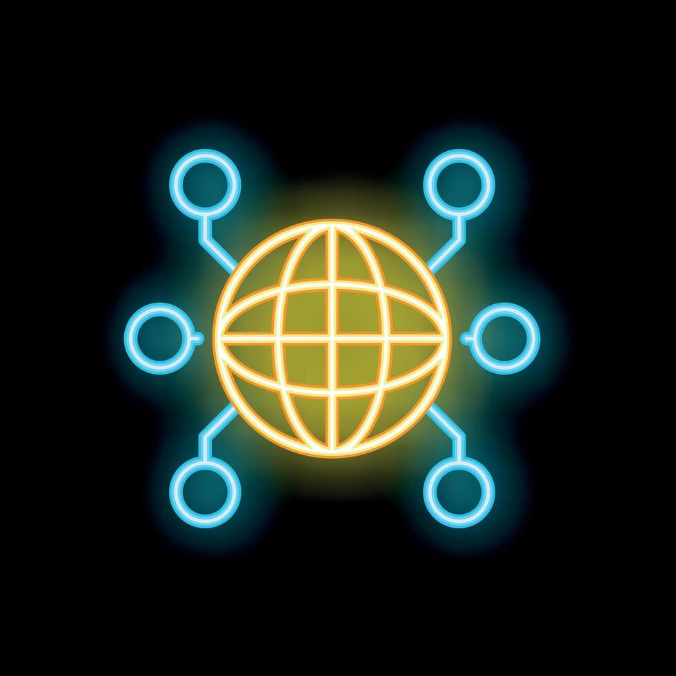 Neon icon of global network connecting with data points vector