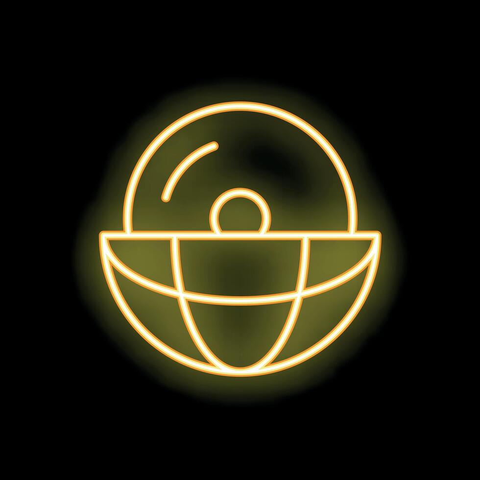 Neon icon of cd over planet earth for digital music streaming vector