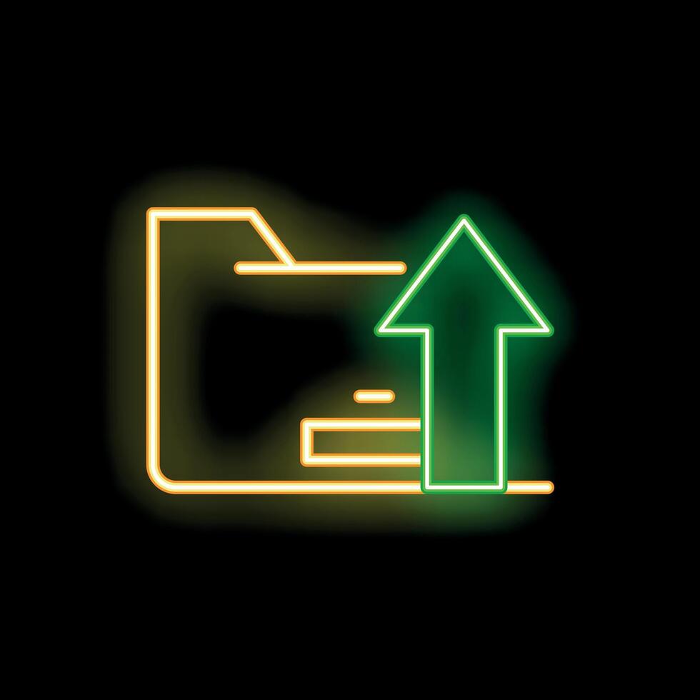 Neon upload icon folder sharing glowing symbol vector