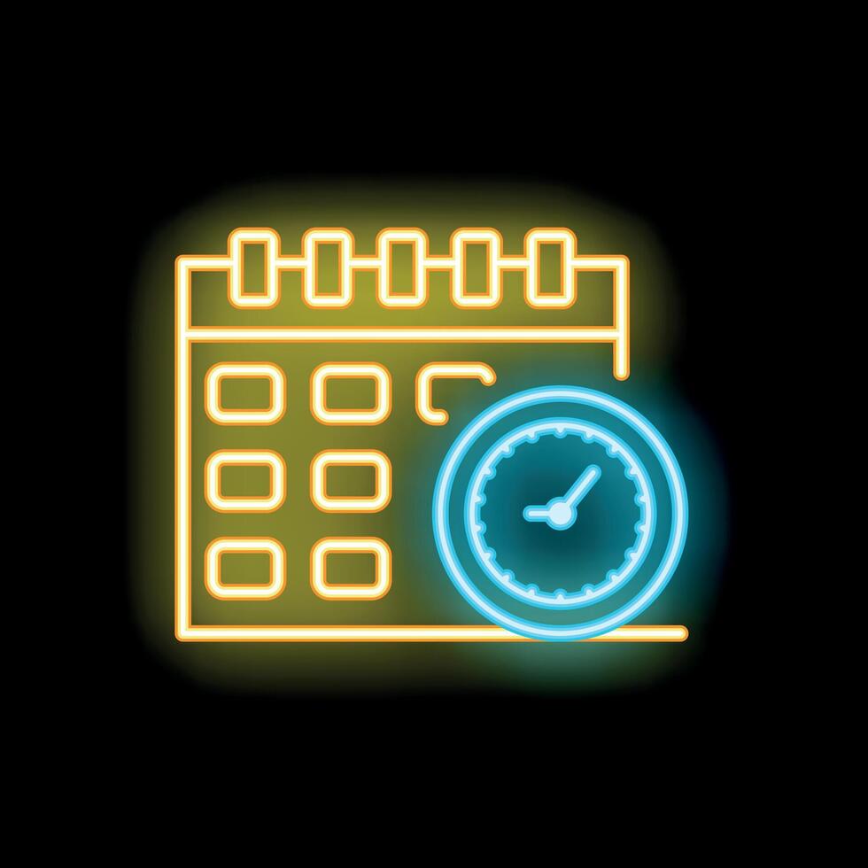 Neon icon of calendar representing time management and schedule planning vector