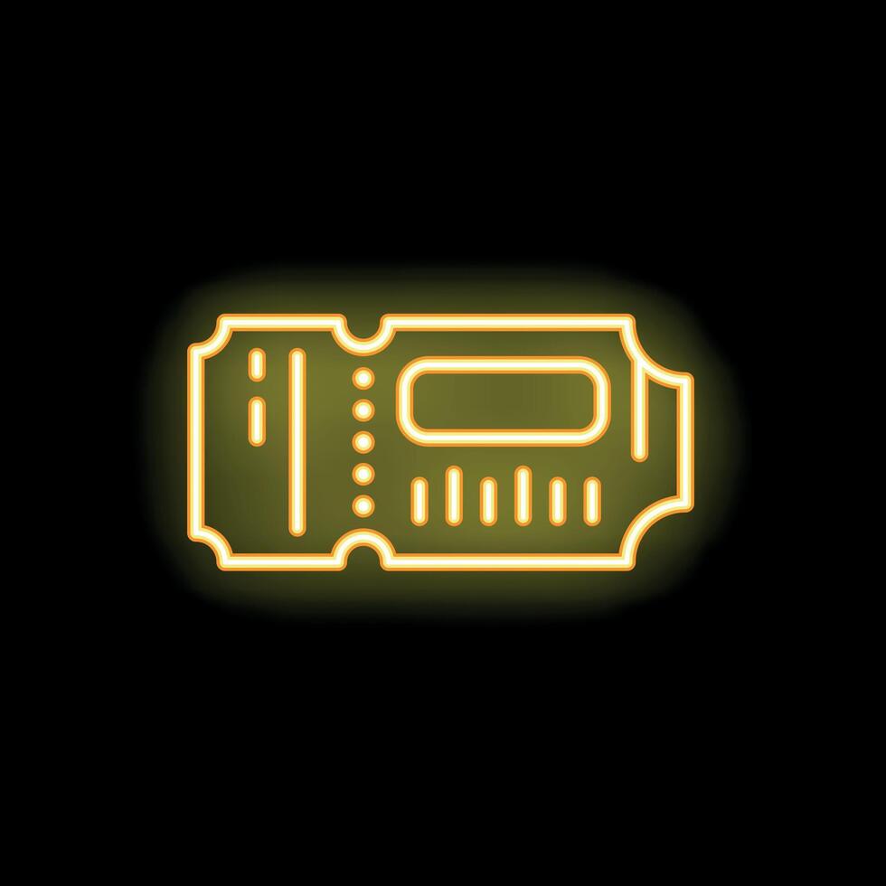 Yellow neon ticket glowing on black background vector