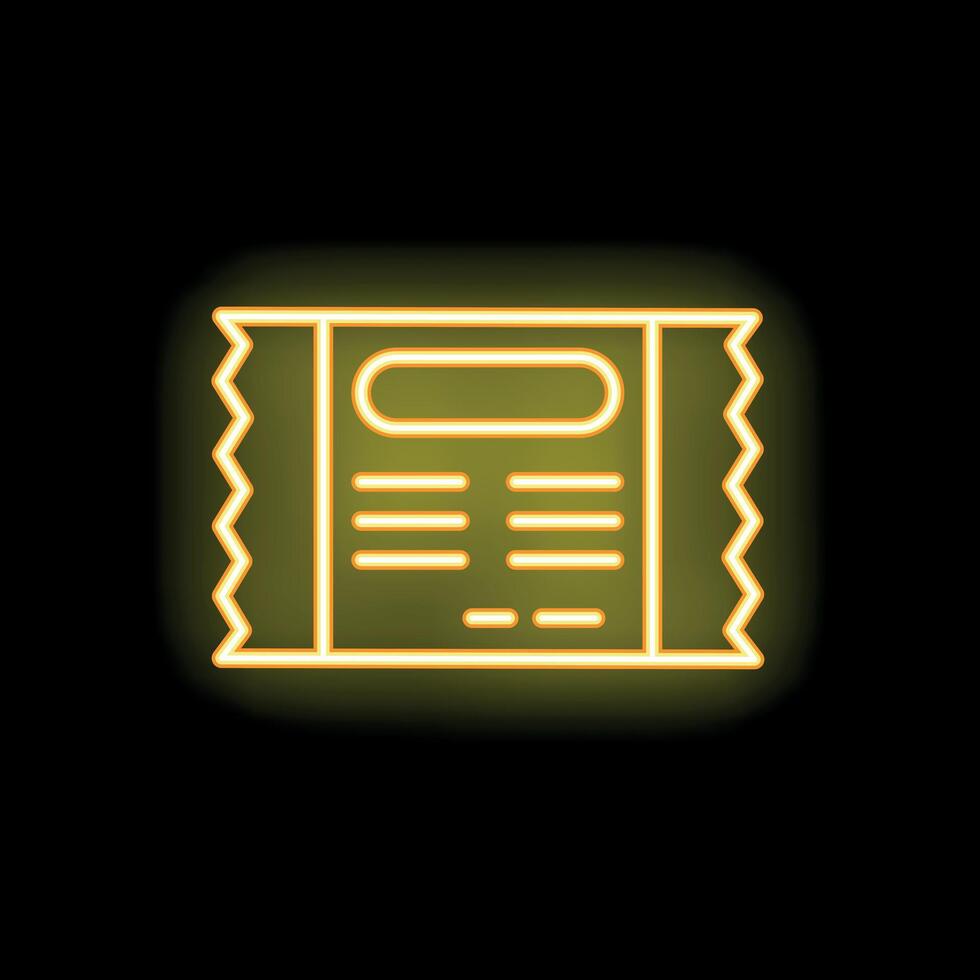 Neon yellow ticket glowing on black background vector