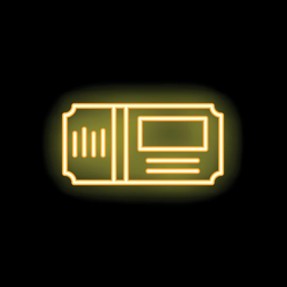 Neon yellow glowing ticket icon showing admission concept vector