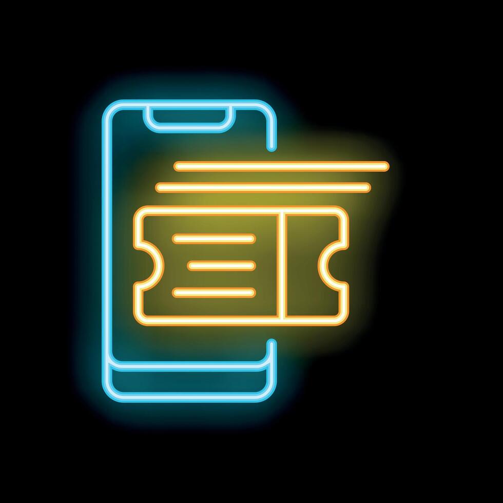 Neon icon of smartphone showing digital ticket for online booking vector