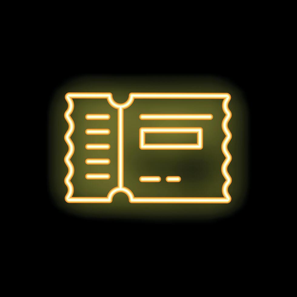 Neon yellow ticket glowing on black background vector