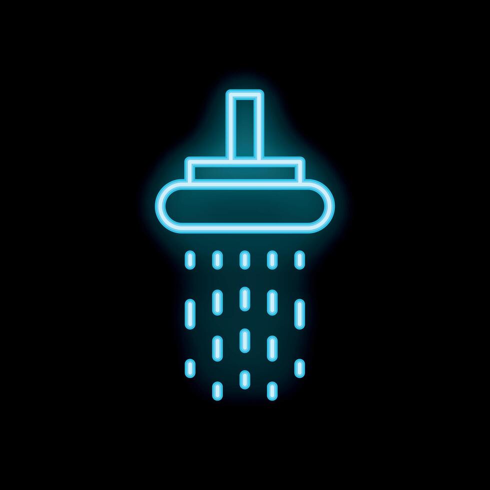 Blue neon shower head glowing on black background vector