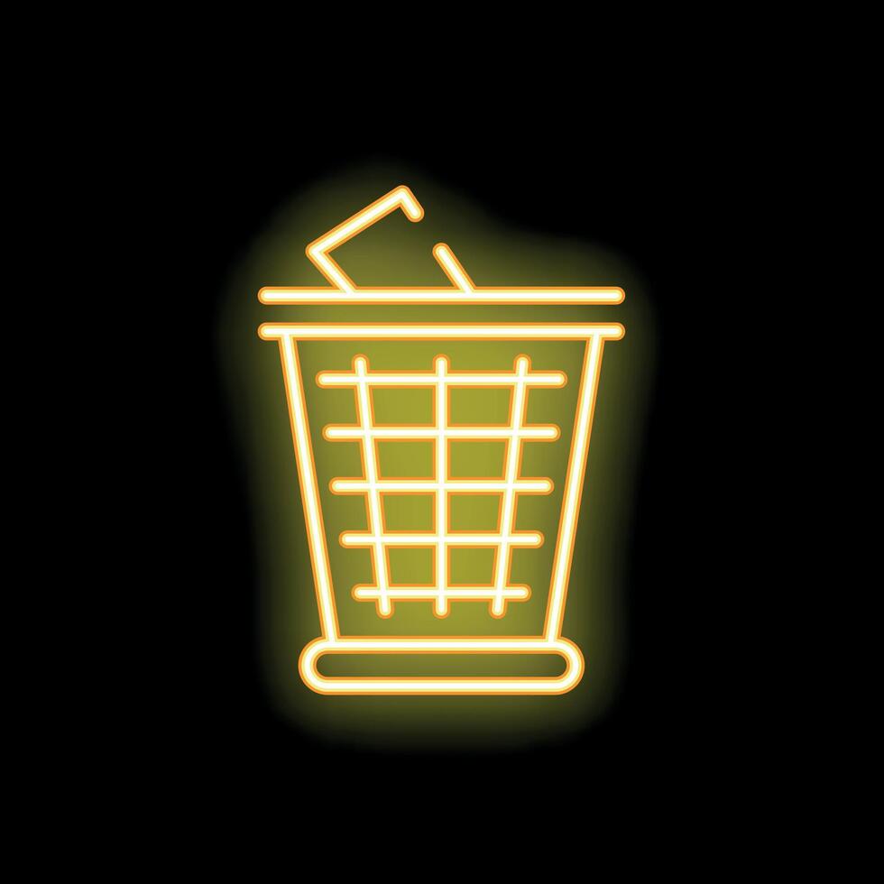 Neon trash can throwing away paper icon vector