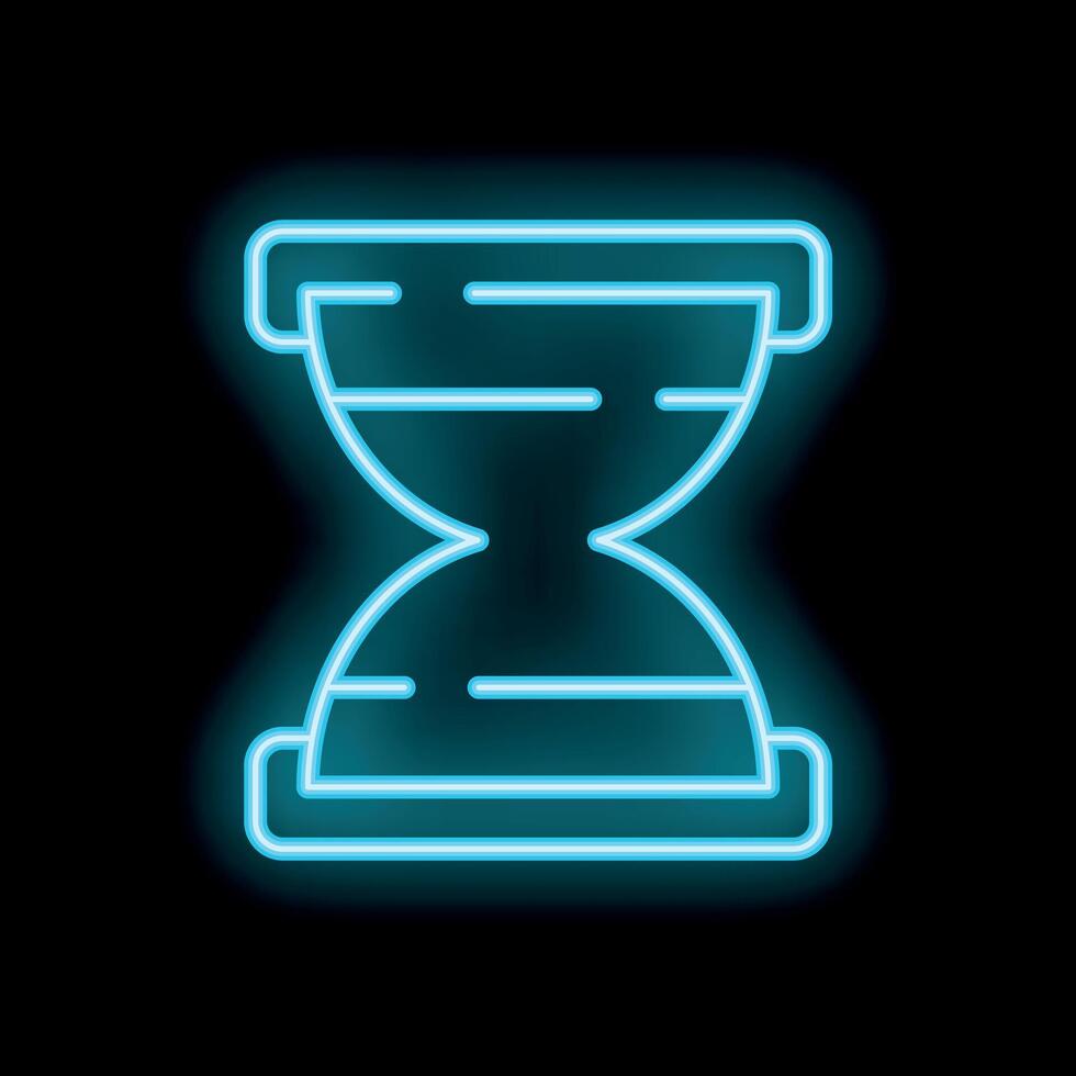 Neon blue hourglass icon glowing on dark background vector