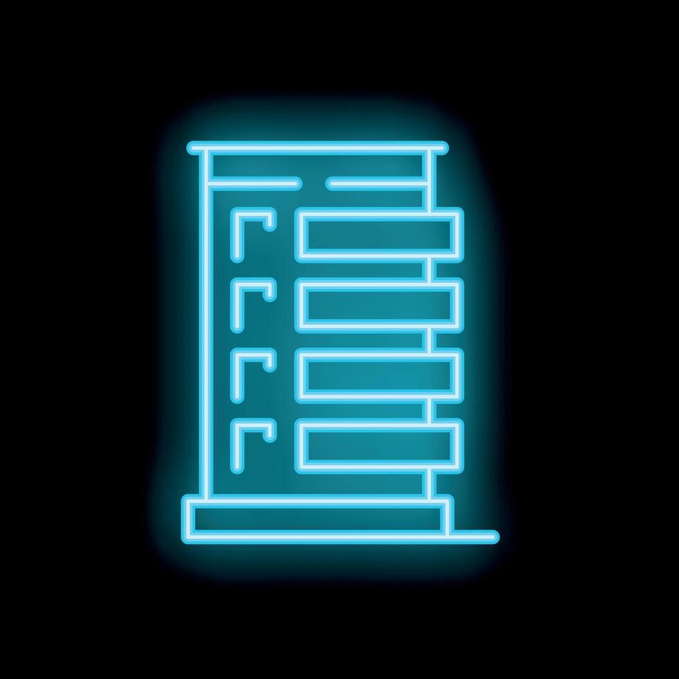 Blue neon building shining on a black background vector