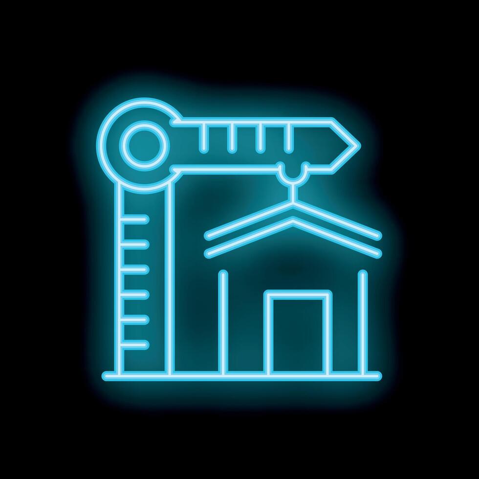 Neon sign representing building measurement with ruler and house symbol vector