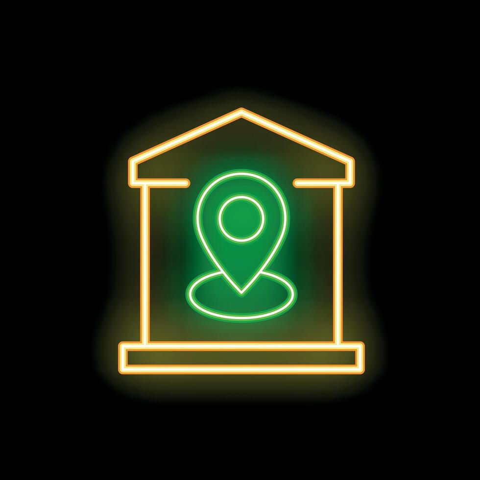 Neon sign showing location pin inside building facade vector