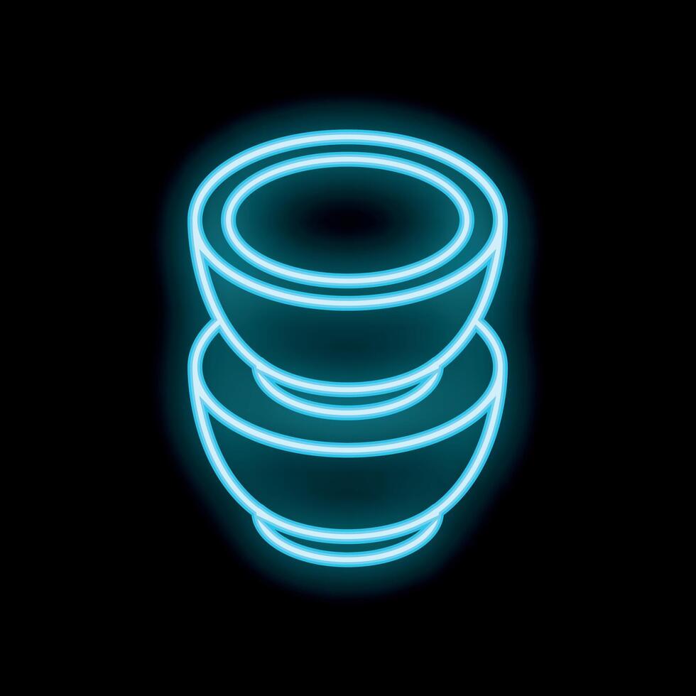 Neon sign of two bowls stacked on black background vector