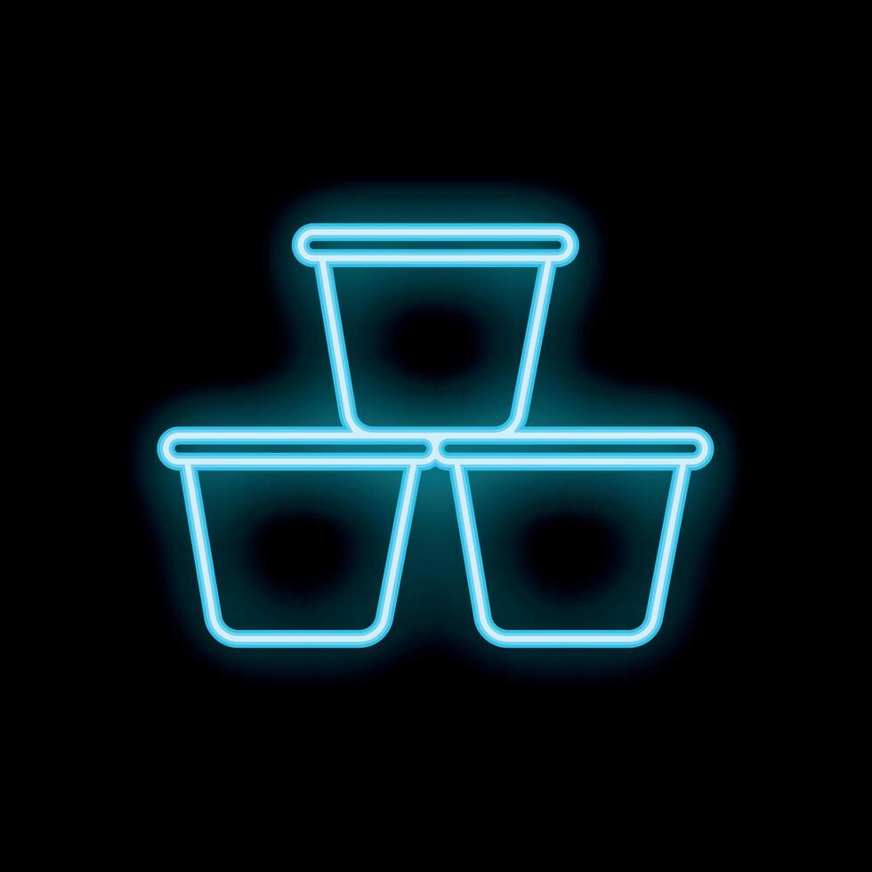 Neon style icon of three flower pots stacked on black background vector