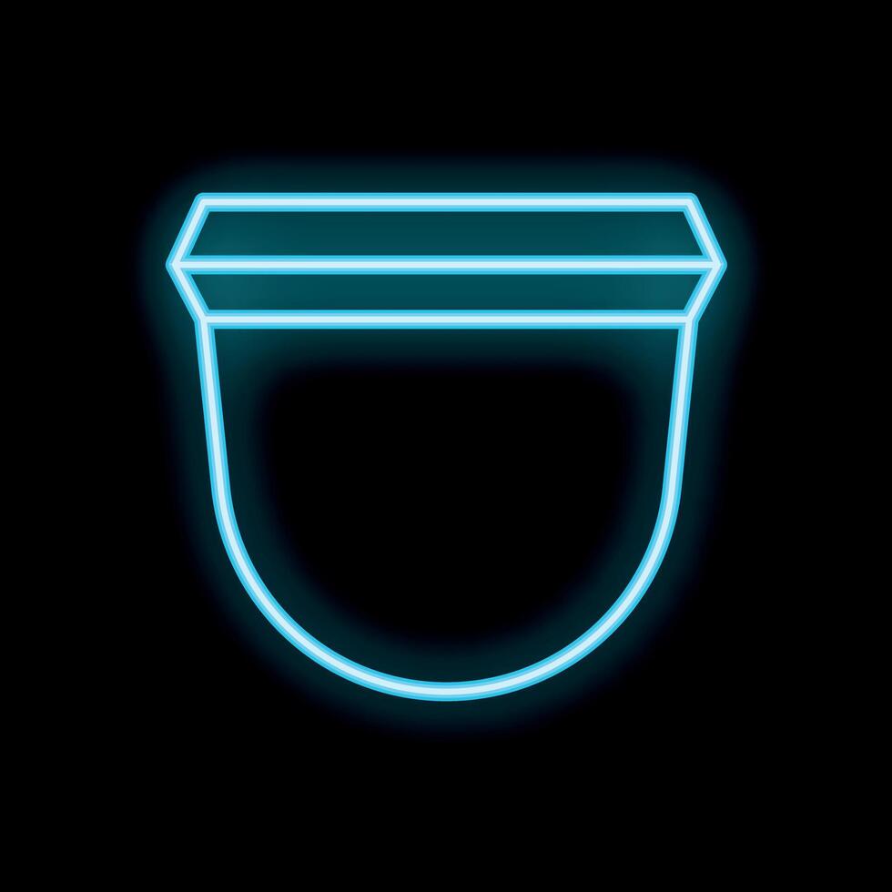 Neon blue silhouetted food container icon on black background vector