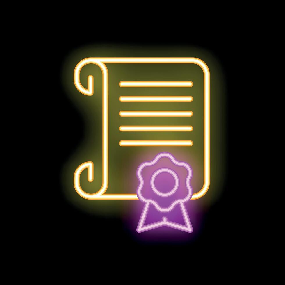 Neon sign of diploma scroll with stamp awarding graduation ceremony vector