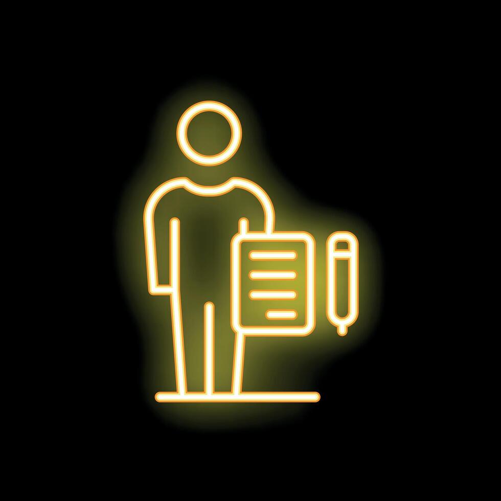 Neon sign of a journalist holding a pen and a document vector
