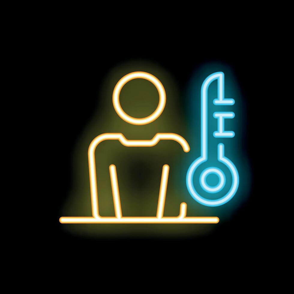 Neon sign of a person having their temperature taken vector