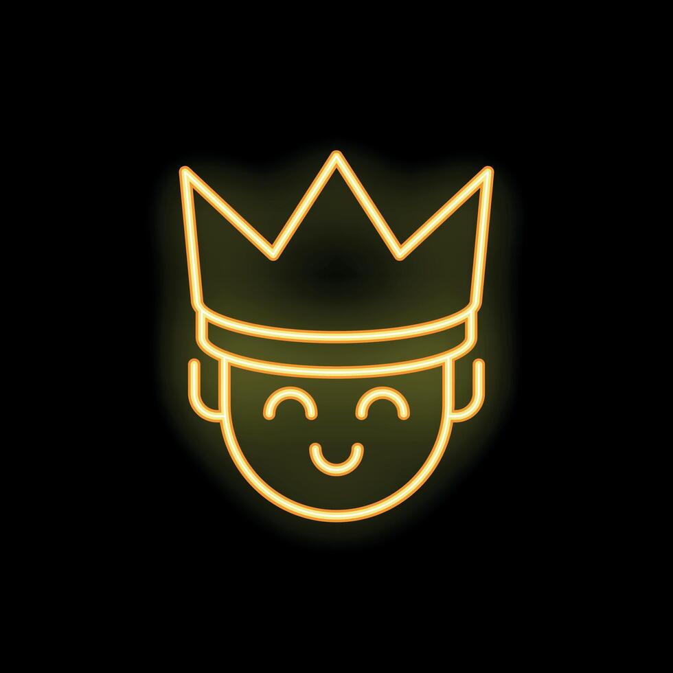 Neon sign of a smiling prince wearing a crown vector