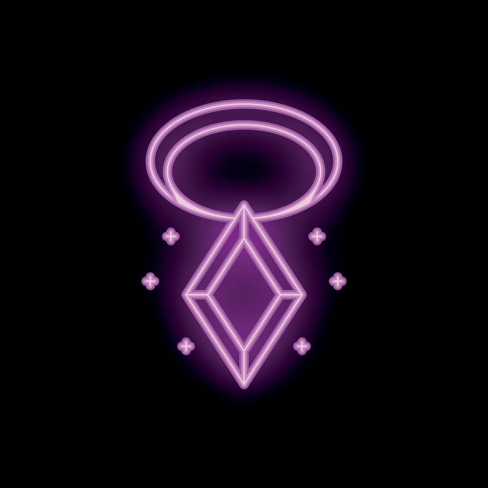 Pink neon pendant with a large diamond shining in the dark vector