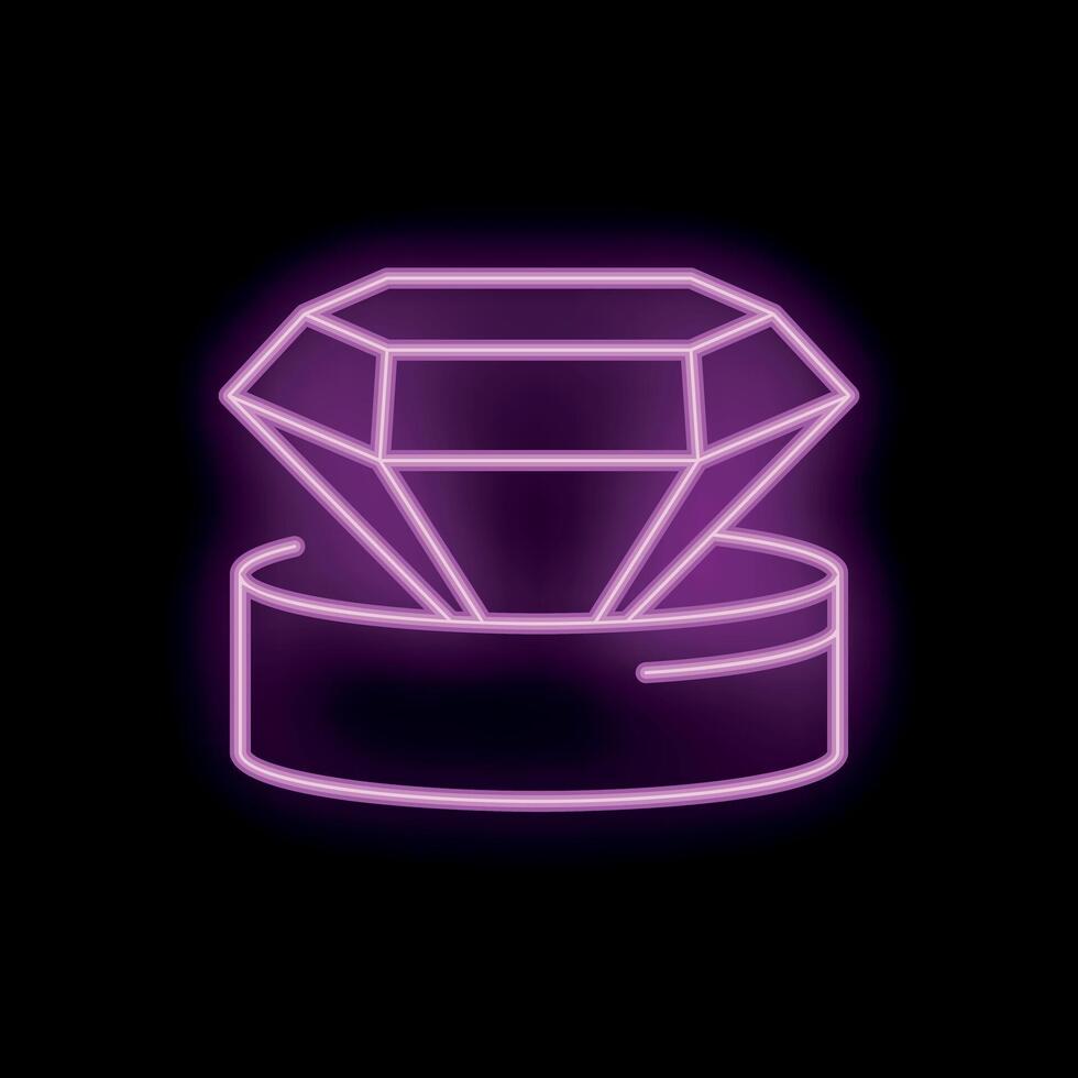 Bright pink neon sign of a diamond ring on a black background vector