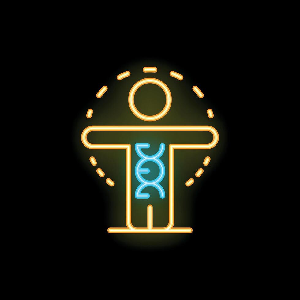Neon human body with dna structure glowing on black background vector