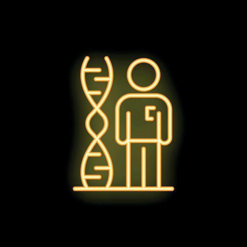 Scientist studying dna structure with glowing neon effect on black background vector
