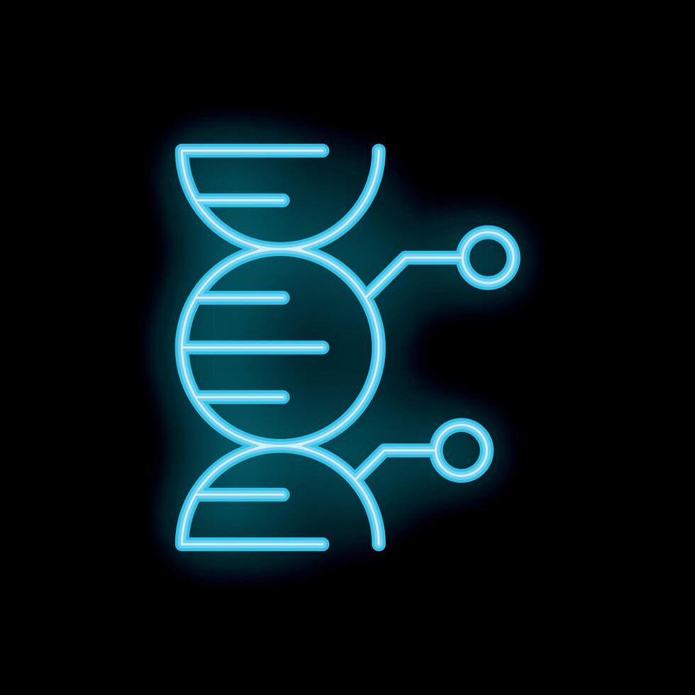 Neon style icon representing dna structure connecting with data nodes vector