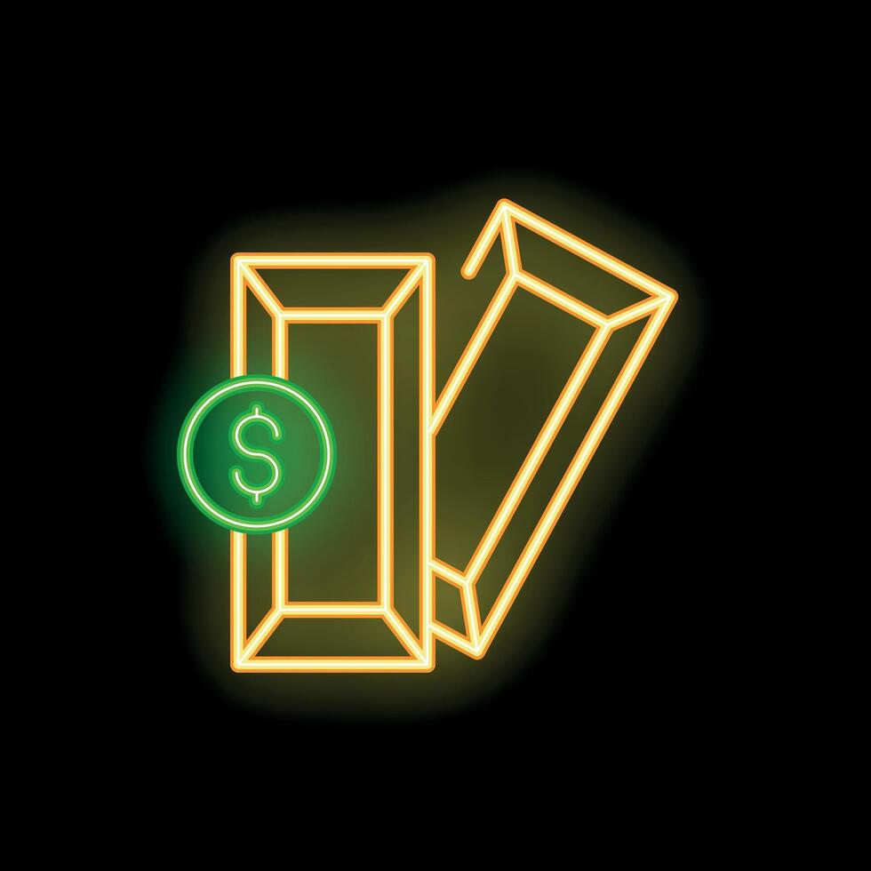 Neon sign representing two gold bars and dollar sign for pawn shop or investment vector