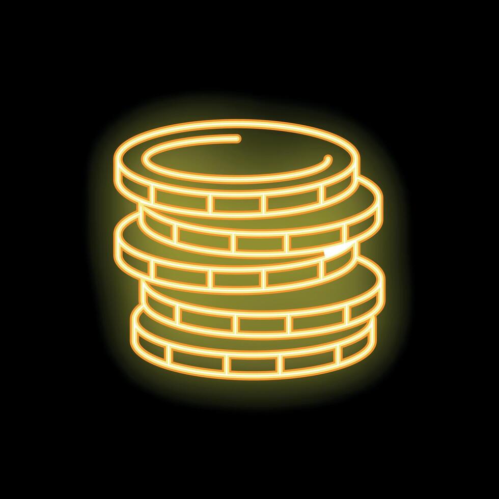 Stack of golden coins glowing on dark background vector