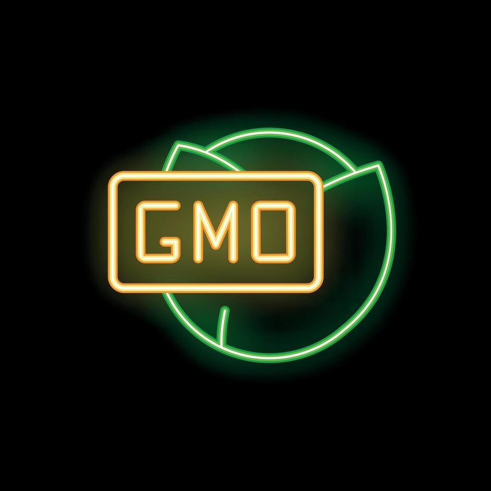 Neon icon of cabbage with gmo sign on black background vector