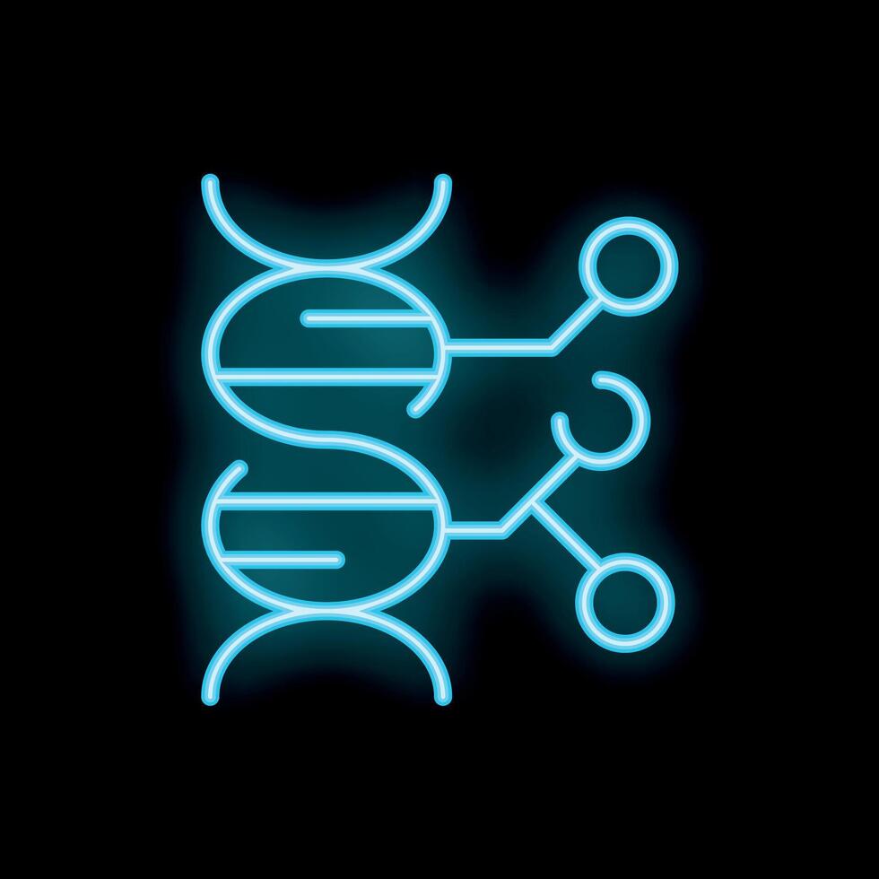 Neon icon of dna structure connecting with molecule in network vector