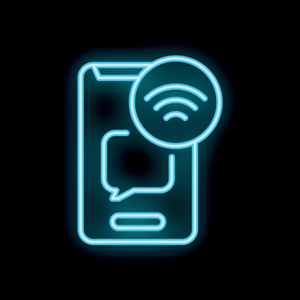 Neon icon of smartphone showing wifi connection for chatting vector