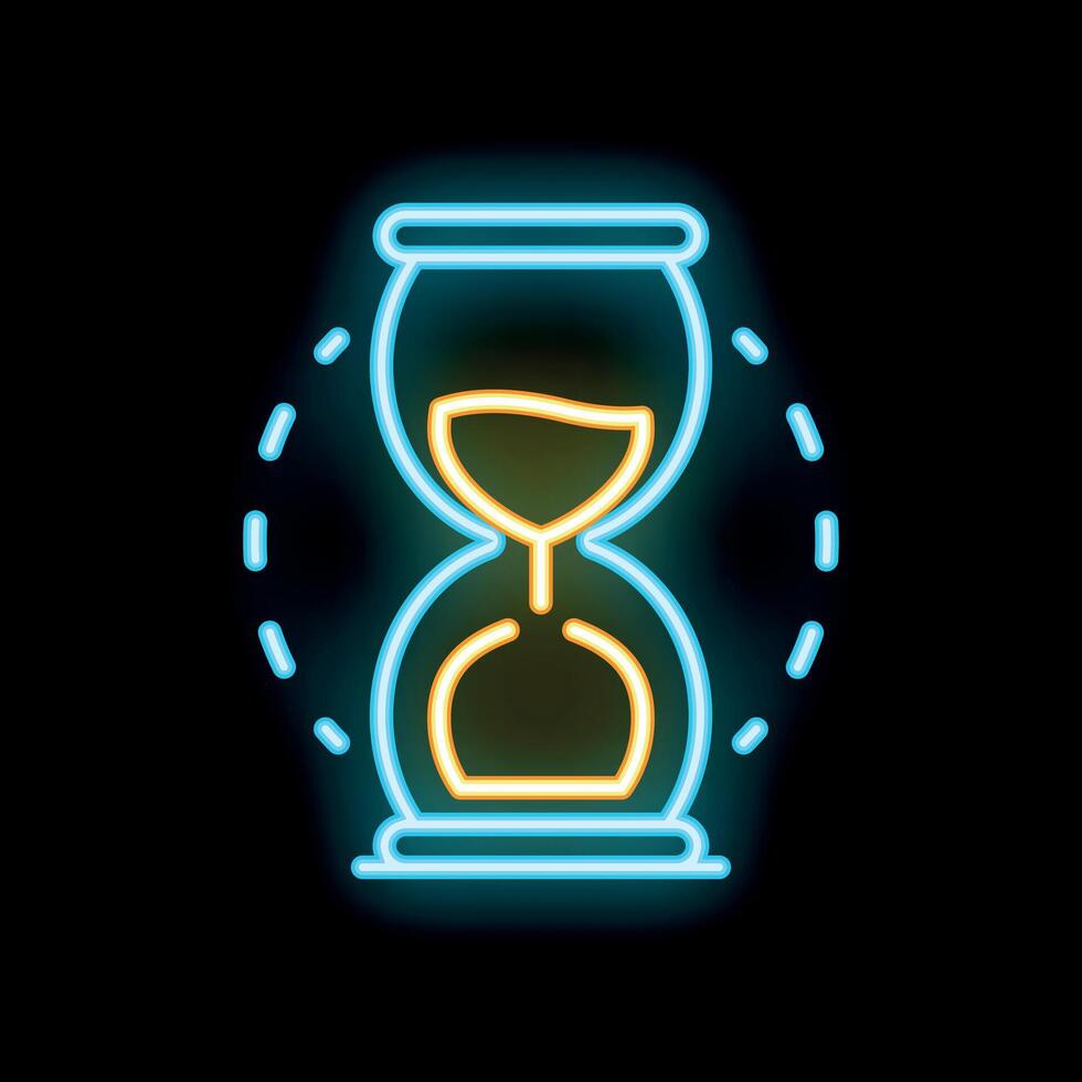 Neon sign representing time passing with hourglass flowing vector