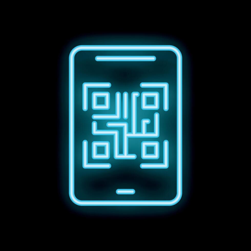 Smartphone displaying a qr code in neon light style vector