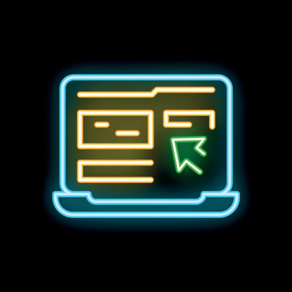 Neon computer showing internet web page with mouse cursor clicking vector