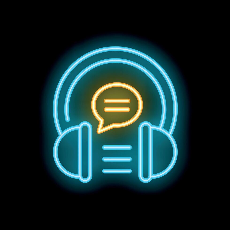 Neon headset icon representing online communication and support vector